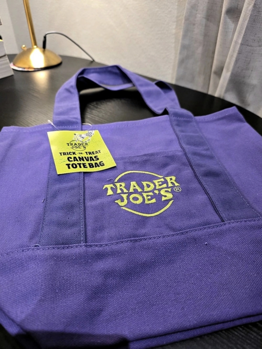 Trader Joe's Trick-or-Treat Mini Canvas Tote Bag Purple
